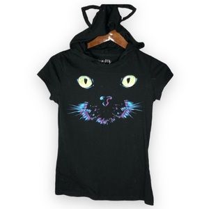 Cat Face And Cat Ear Hooded T-shirt
